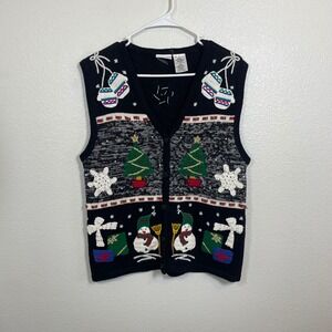 VTG Bobbie Brooks Womens Christmas Vest Size S Holiday Snowman Tree Ugly Sweater